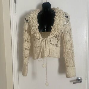 SHE’S Ballerina Style Vintage Creme floral style knit cardigan Size Small
